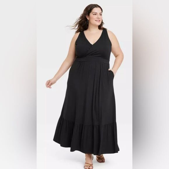 Ava&Viv Women's Sleeveless V-Neck Stretch Maxi Dress Black NWT Size 1X or 4X - Picture 2 of 12